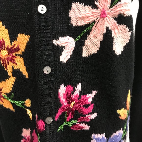 Northern Isles black cotton hand embroidered cardigan sweater pink blue M NWT - Picture 6 of 11